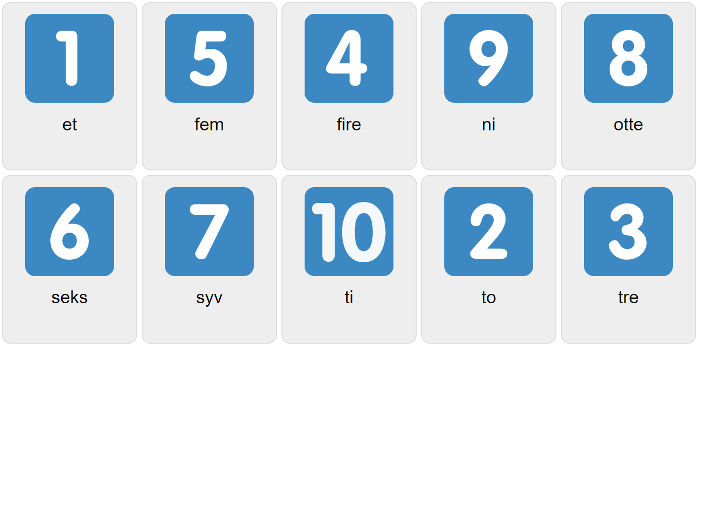 Numbers 1-10 in Danish