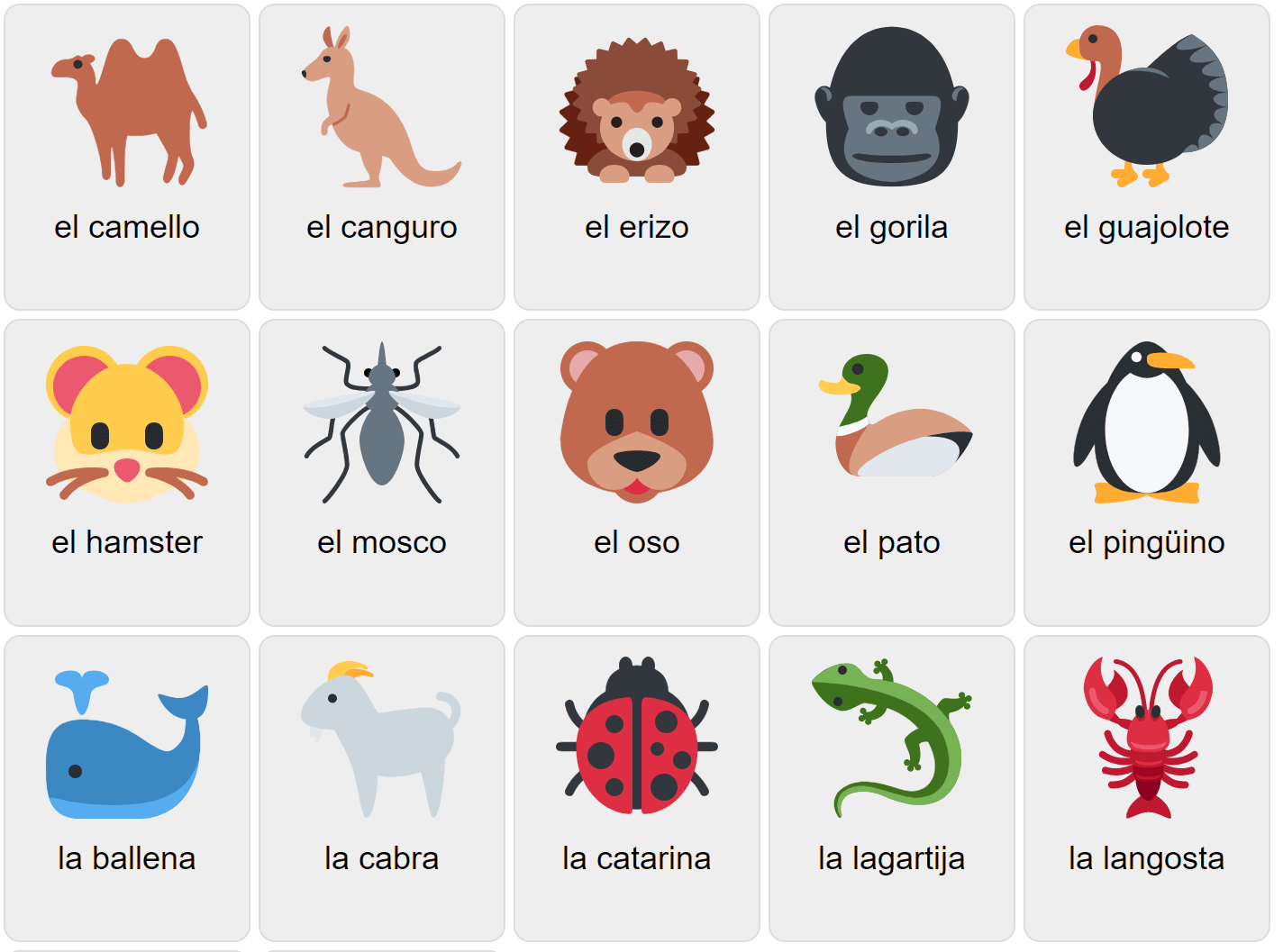 Животные на испанском языке 2