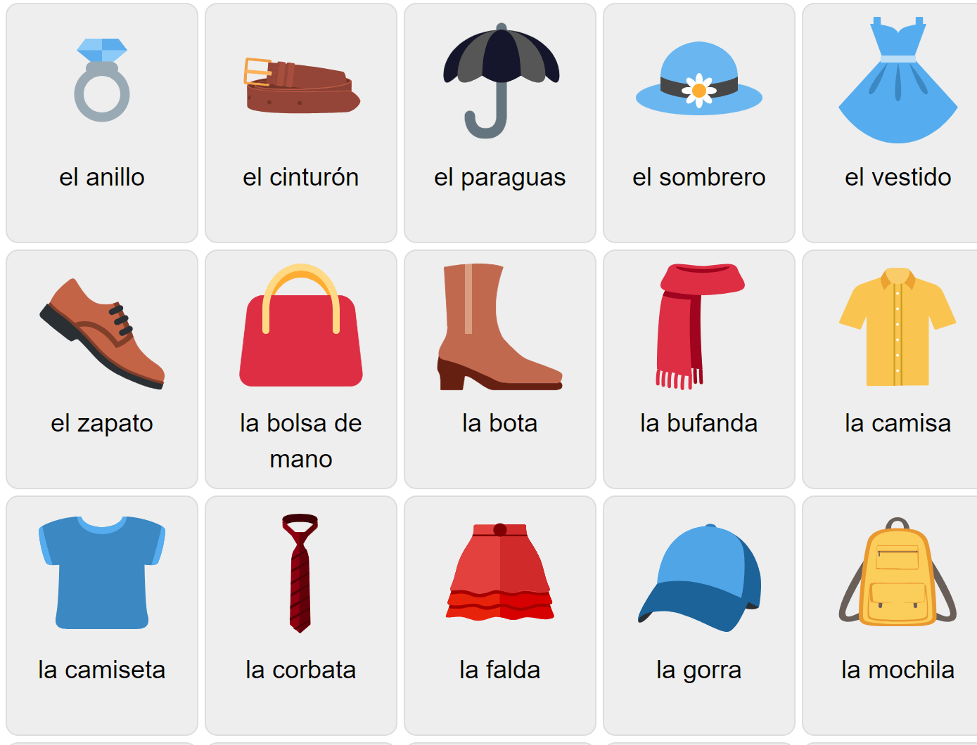 Одежда на испанском языке