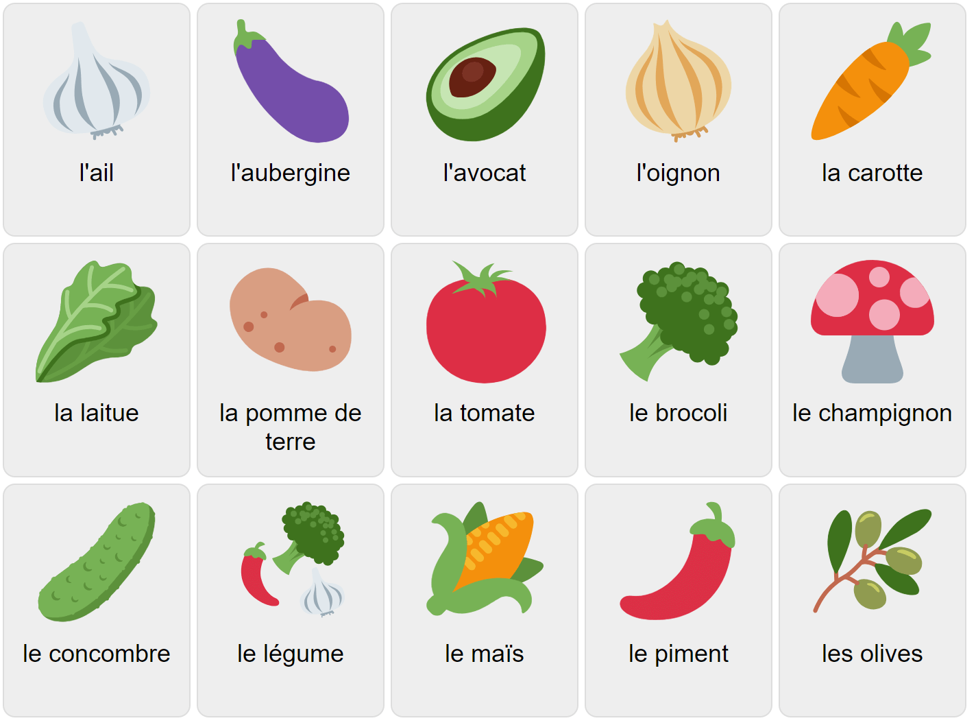 Vegetables in French