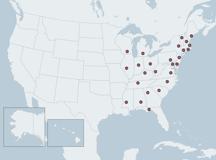 US: State Capitals East Of The Mississippi