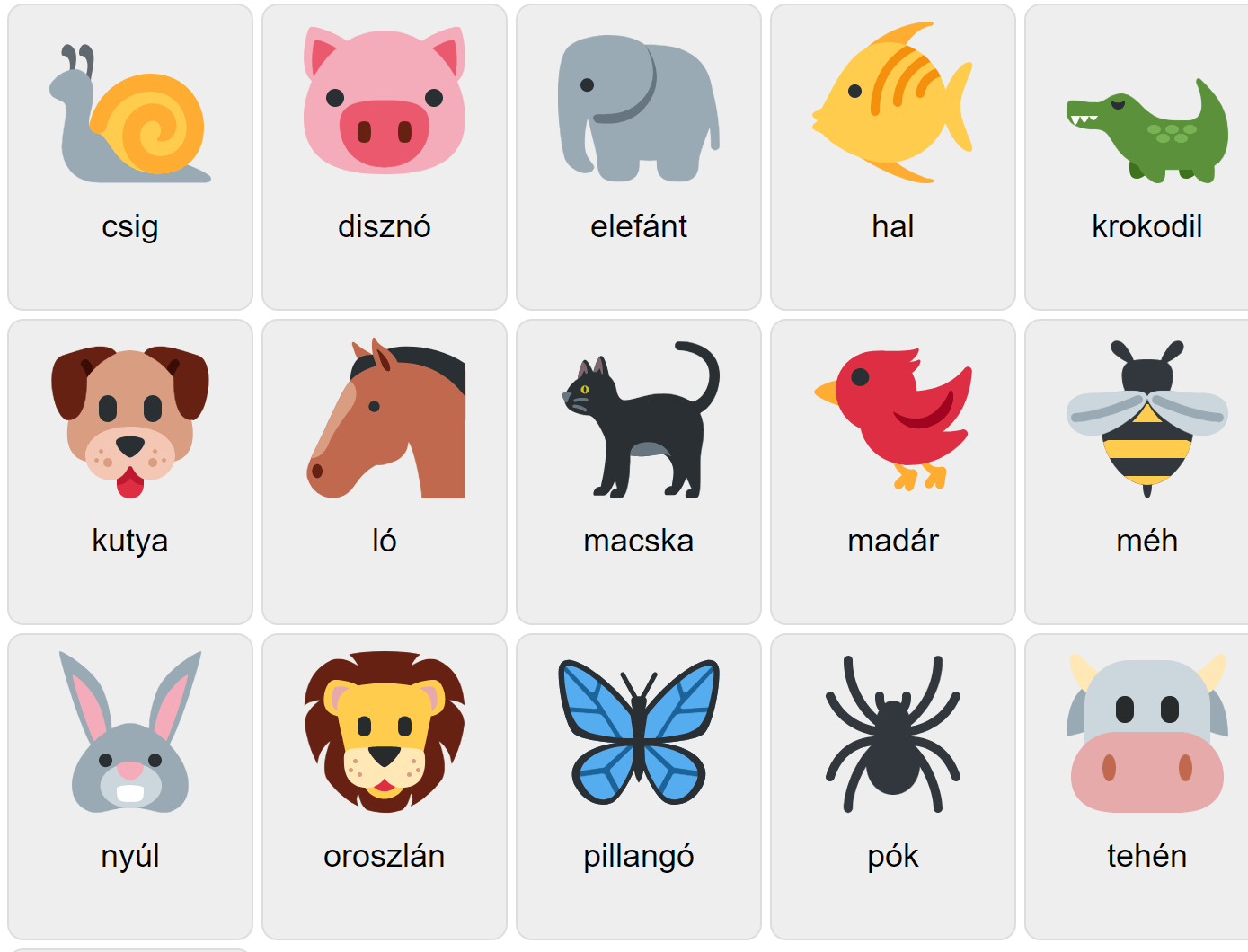 Animales en húngaro