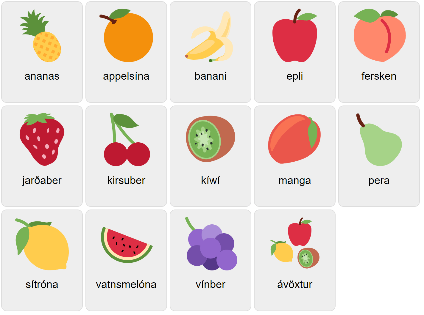 Fruits in Icelandic