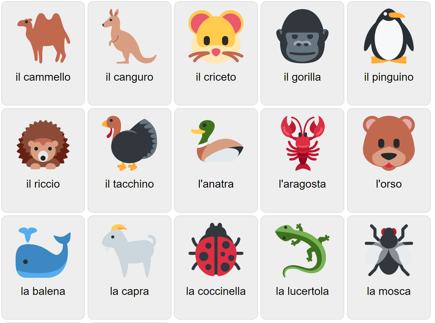 Learn Italian Words with Printable Flashcards Animals