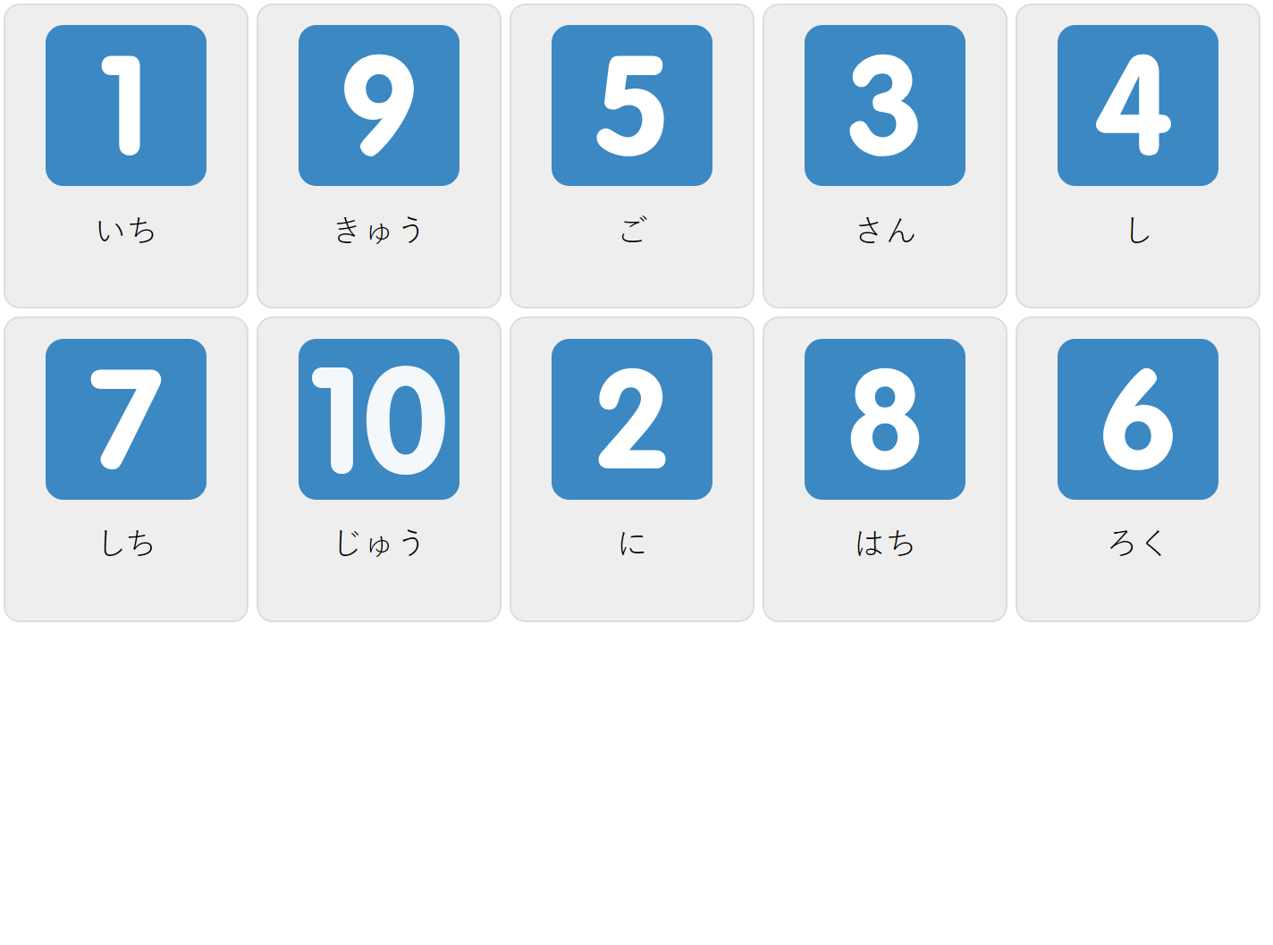 Numbers 1-10 in Japanese