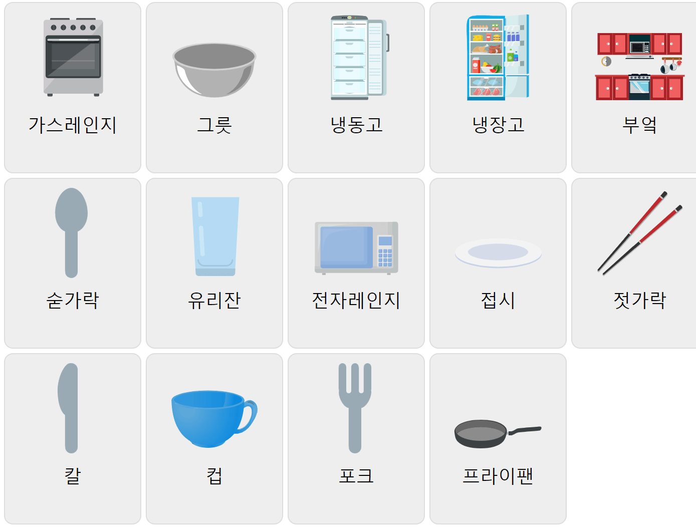Küchenvokabular auf Koreanisch