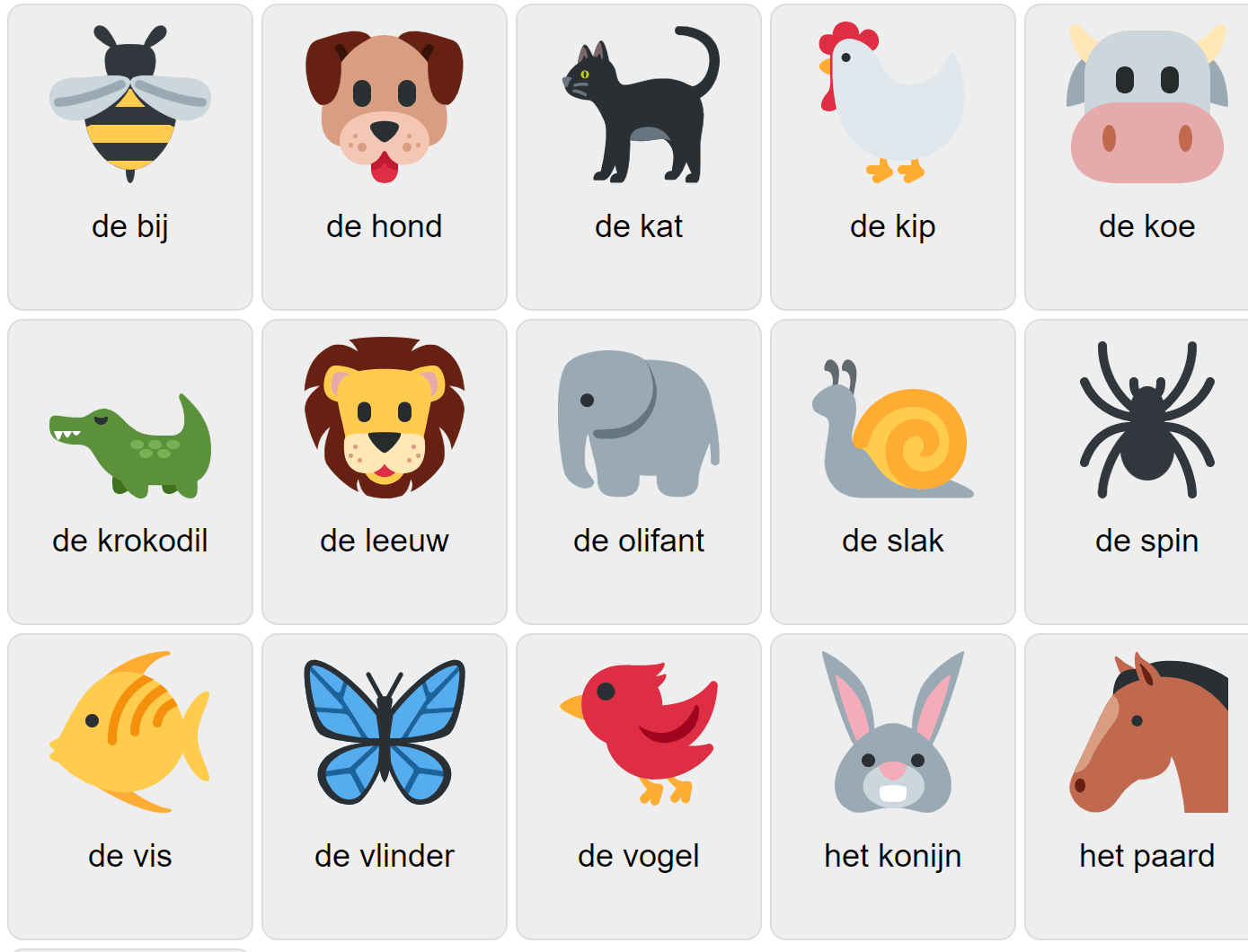 Animals in Dutch