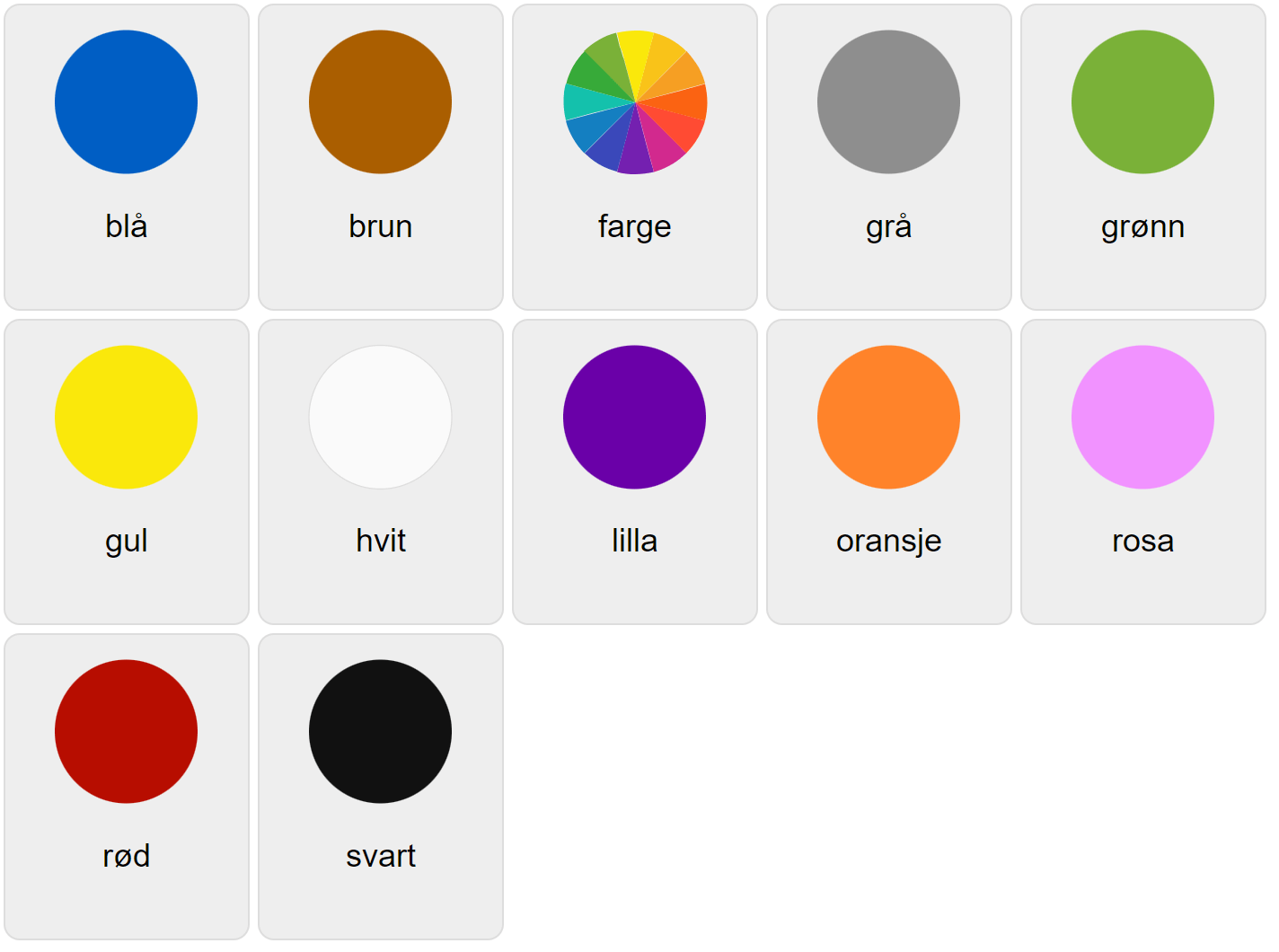 Colores en noruego (bokmål)