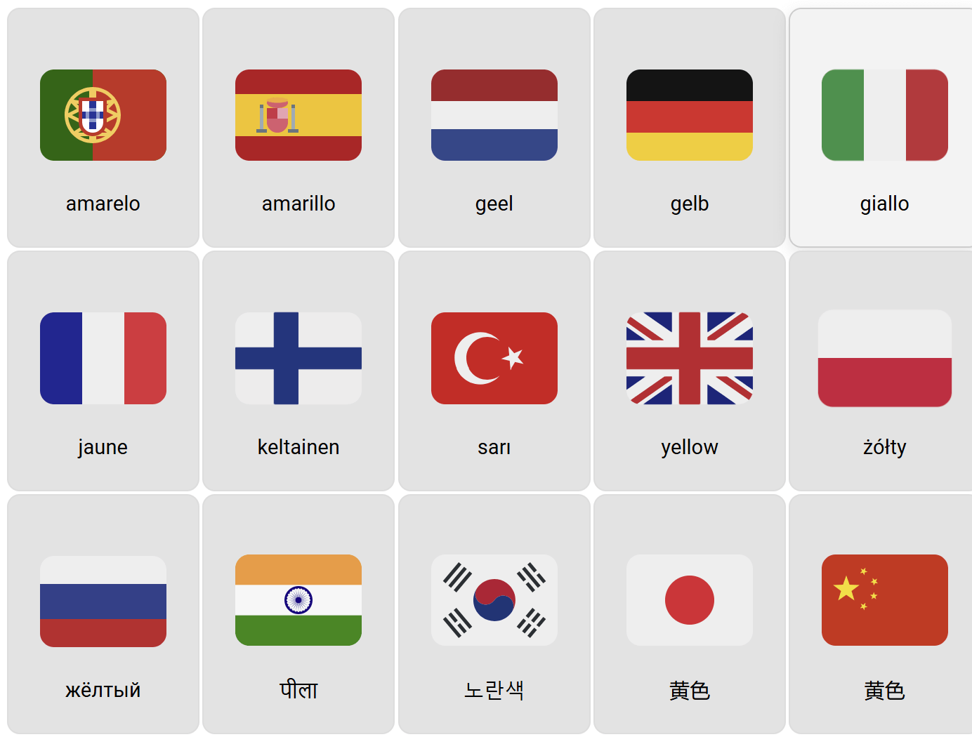 🟡Yellow in different languages