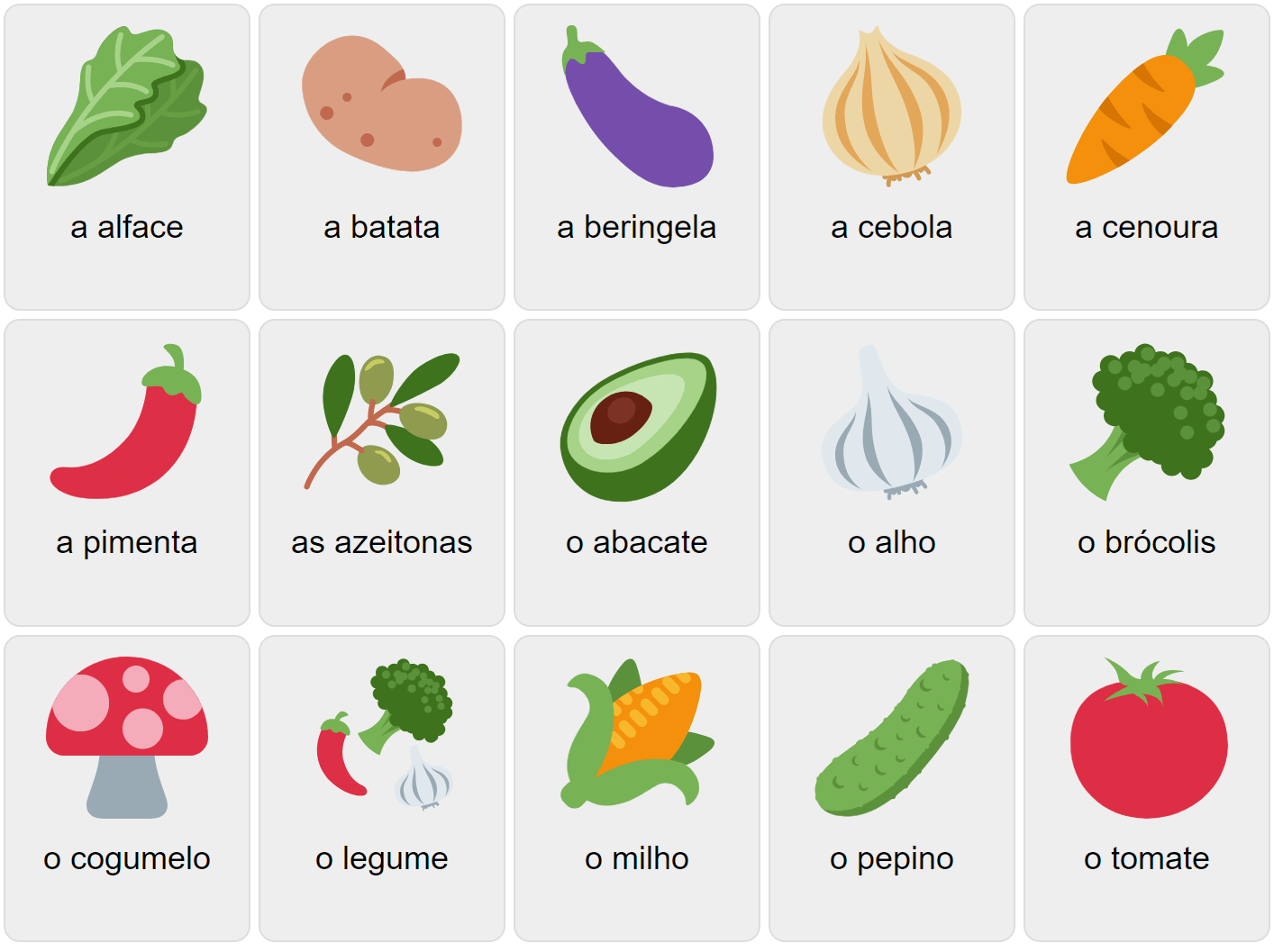 Vegetables in Portuguese